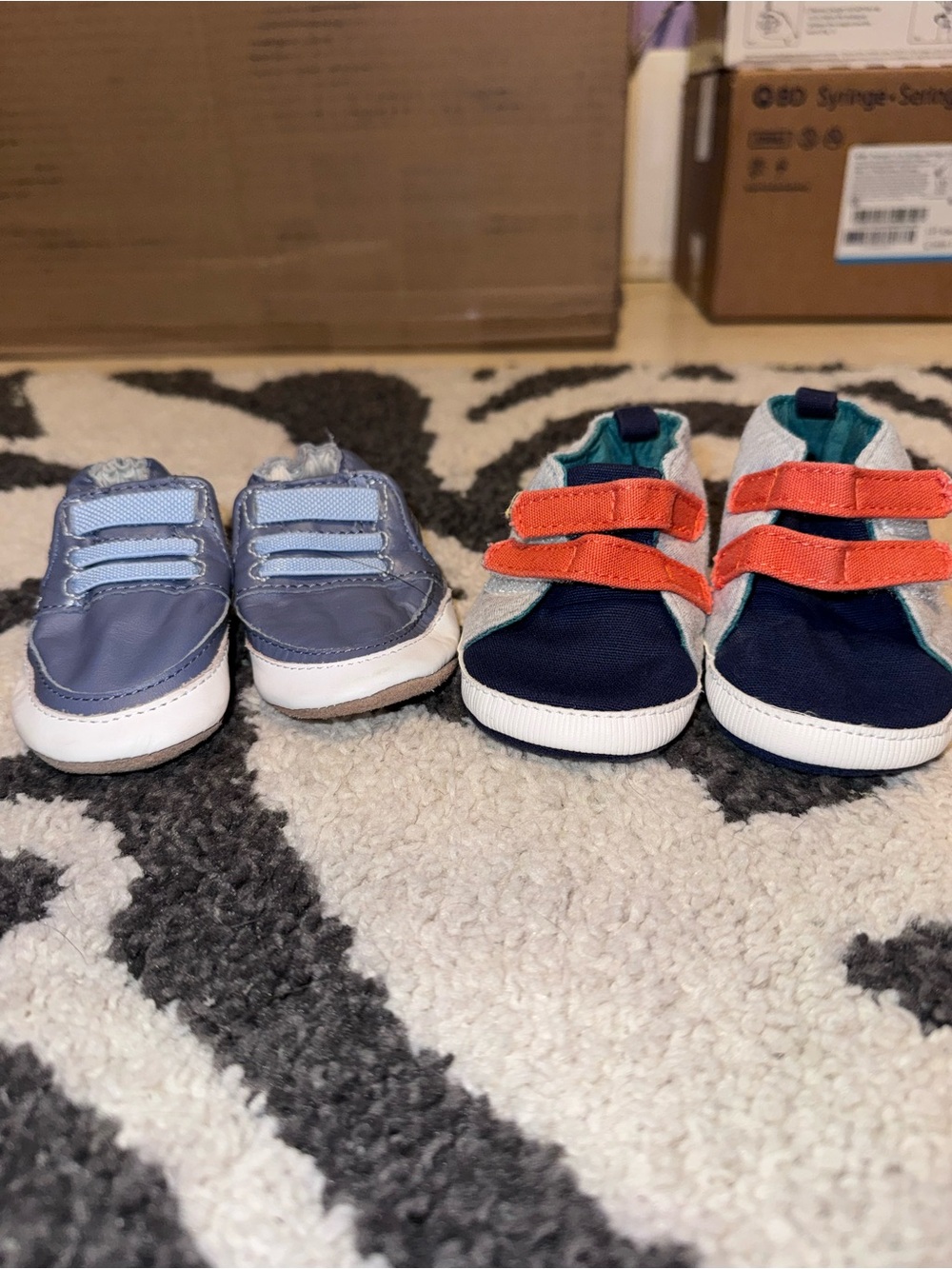 child of mine Baby Walker Shoes - Light Blue and Navy with Orange Straps 0-3 M